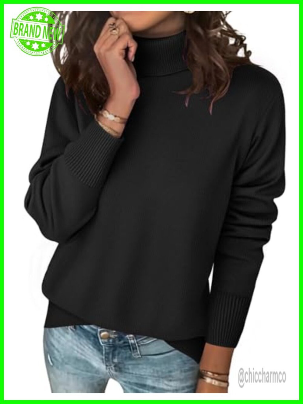 Womens Turtleneck Sweater Long Sleeve Knit Pullover Top
